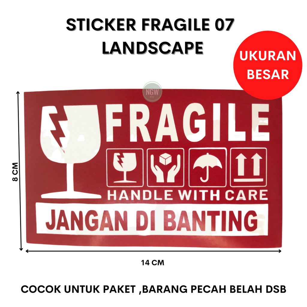 sticker FRAGILE BESAR 14cmx8cm ready stock PECAH BELAH 07