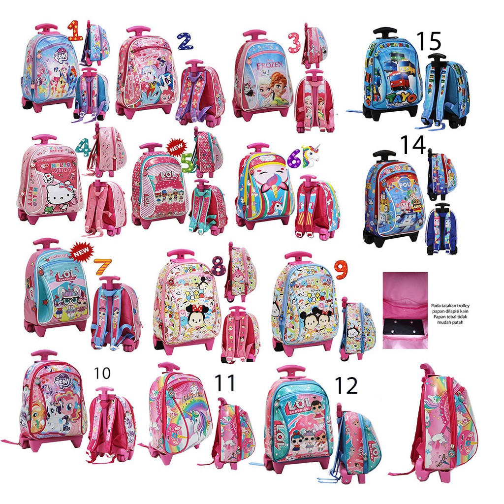 SALE Tas Trolley Dorong Anak Perempuan PG / PAUD Bahan Kain Tahan Air Dua Resleting - Pilihan Lengkap