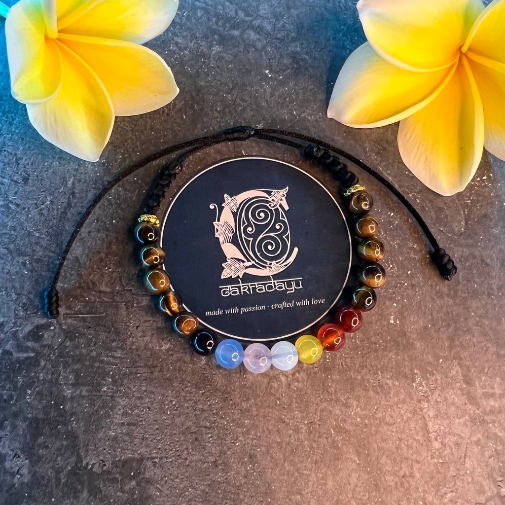 Gelang Cakra 7 Batu Kristal dengan Tiger Eyes - Gelang Energi Chakra untuk Motivasi dan Percaya Diri