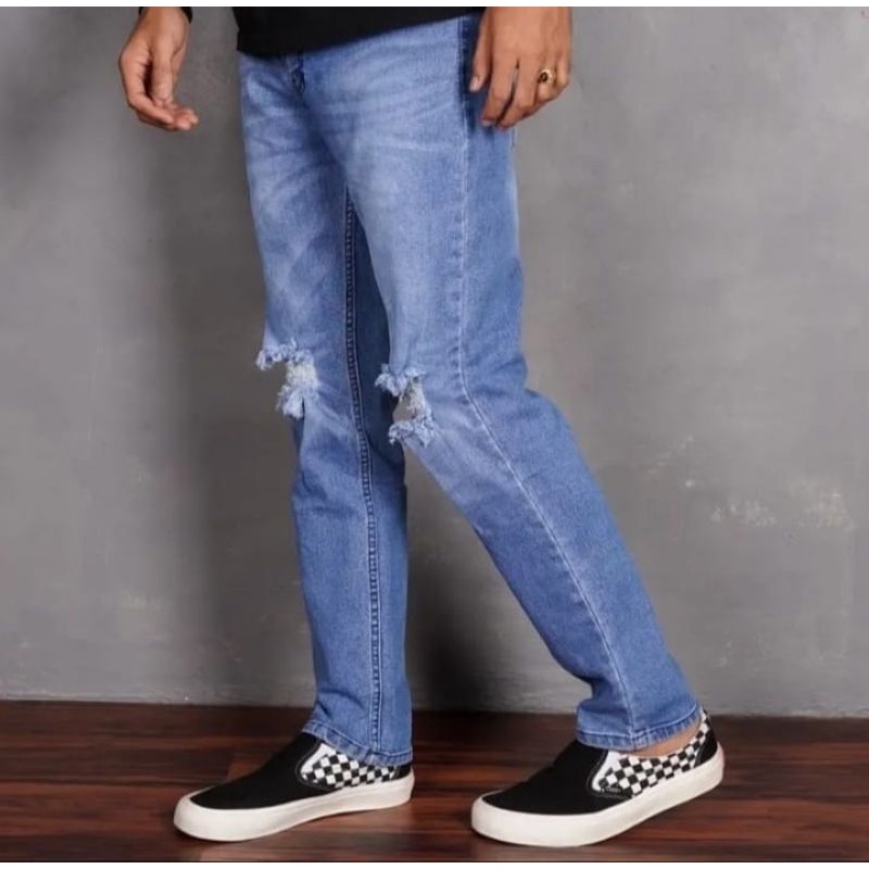 CELANA PANJANG JEANS SOBEK PRIA PREMIUM | CELANA PANJANG JEANS PRIA SLIMFIT