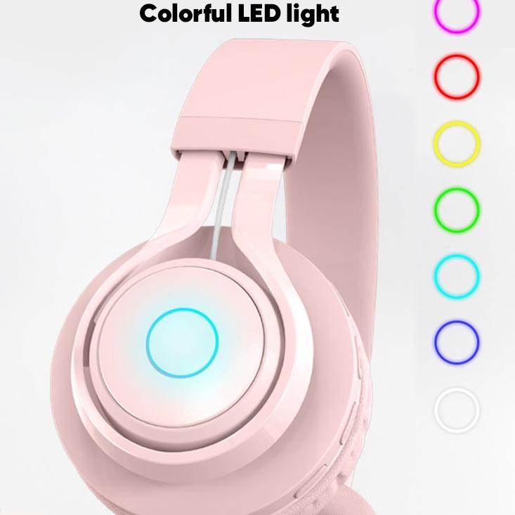 Fingertime BT06C+ On Ear Bluetooth Headphone dengan RGB Lights - Pink