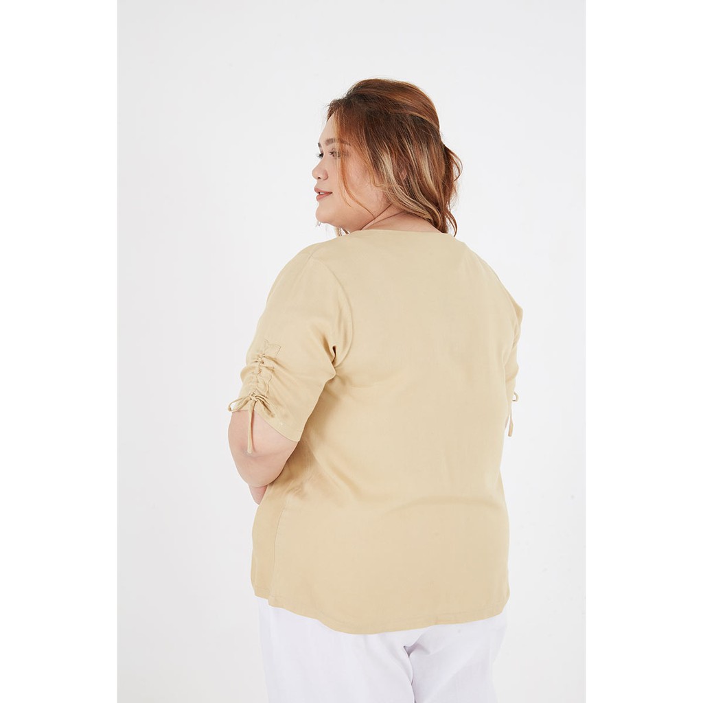 Sorabel - Carif Plain Drawstring Blouse Big Size / Blouse Wanita V Neck Jumbo Lengan 3/4-7