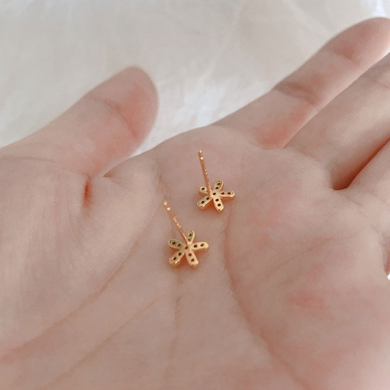 Korea Simple Zircon Five Petal Flower Earrings for Women Jewelry Hypoallergenic Stud Earring