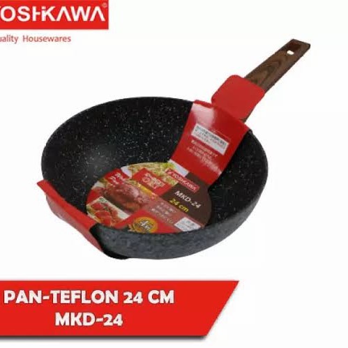 Deep Wok Pan Teflon Marble Yoshikawa Anti Lengket Gores Diameter 24CM Teflon Marble Cekung Dalam Waj