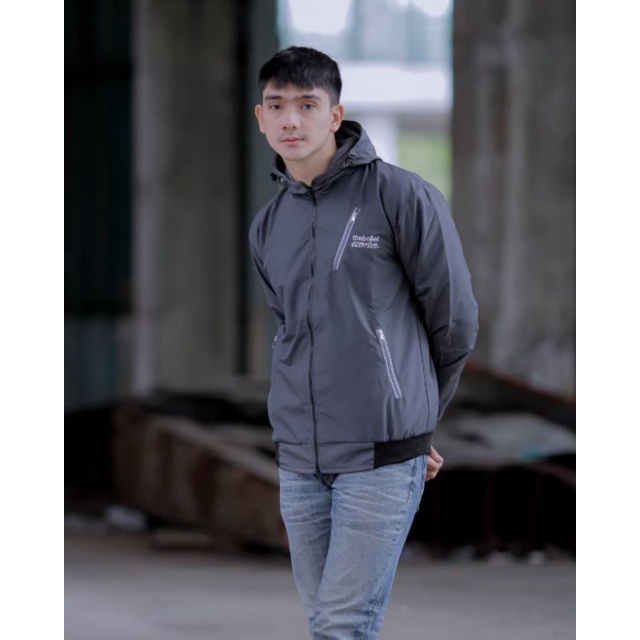 JAKET BOMBER HOODIE 2 IN 1 JAKET PRIA BOLAK BALIK