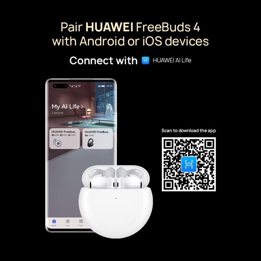 HUAWEI FreeBuds 4 Earphones | Open-fit Active Noise Cancellation 2.0 | High Resolution