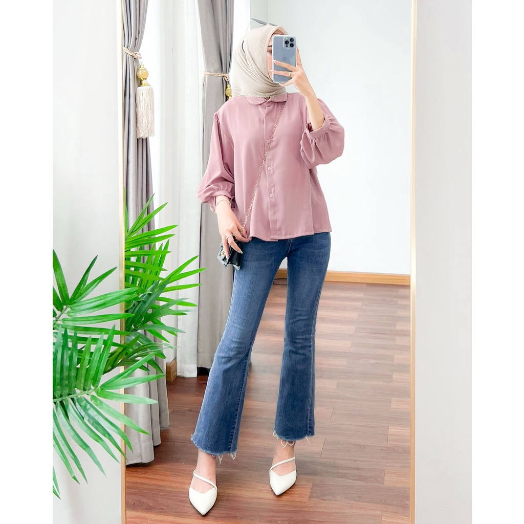 Elzan Blouse Bahan Syakila - ATASAN LENGAN PANJANG - BAJU BLOUSE WANITA JUMBO / Atasan Polos Wanita