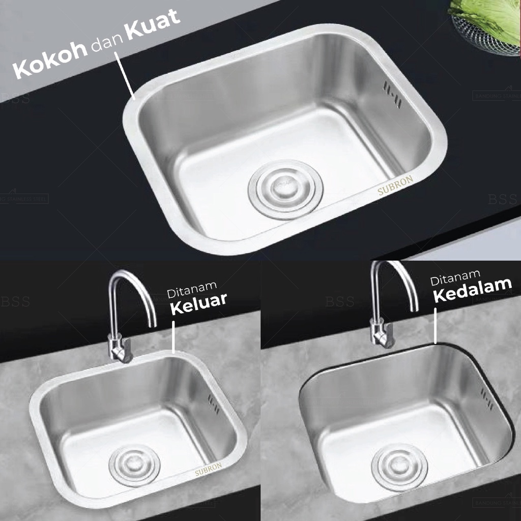 Kitchen sink 40 x 45 cm bak tempat cuci piring stainless steel tinggi 1 lubang