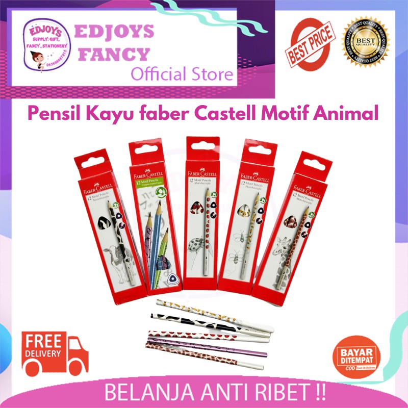 

Edjoys faber castell Pensil kayu pencil pensil serut motif animal segitiga isi 12pcs