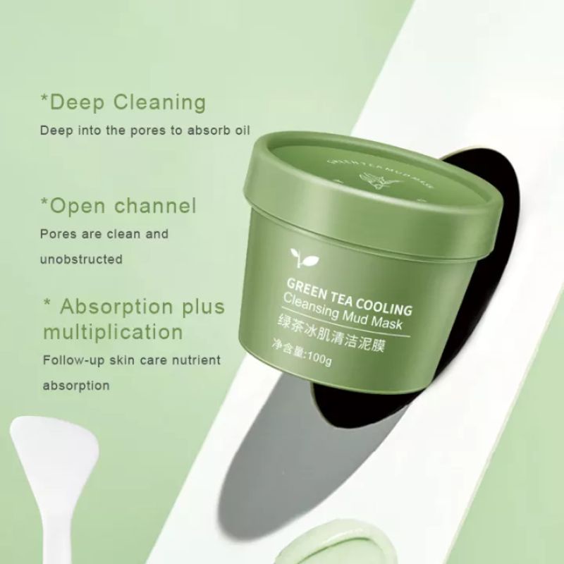 [FREE SPATULA] Masker wajah Green tea clay mask 120g Pore Clean Clay Mask-2