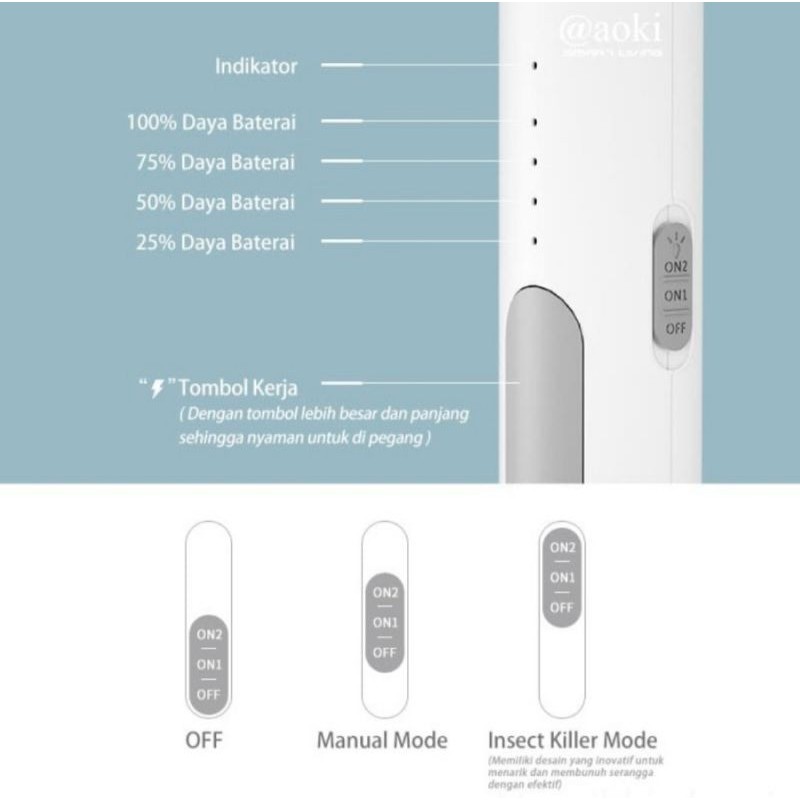 Raket Nyamuk AOKI 881S Canggih Efektif 2IN1 Insect  KILLER Wireless Charge