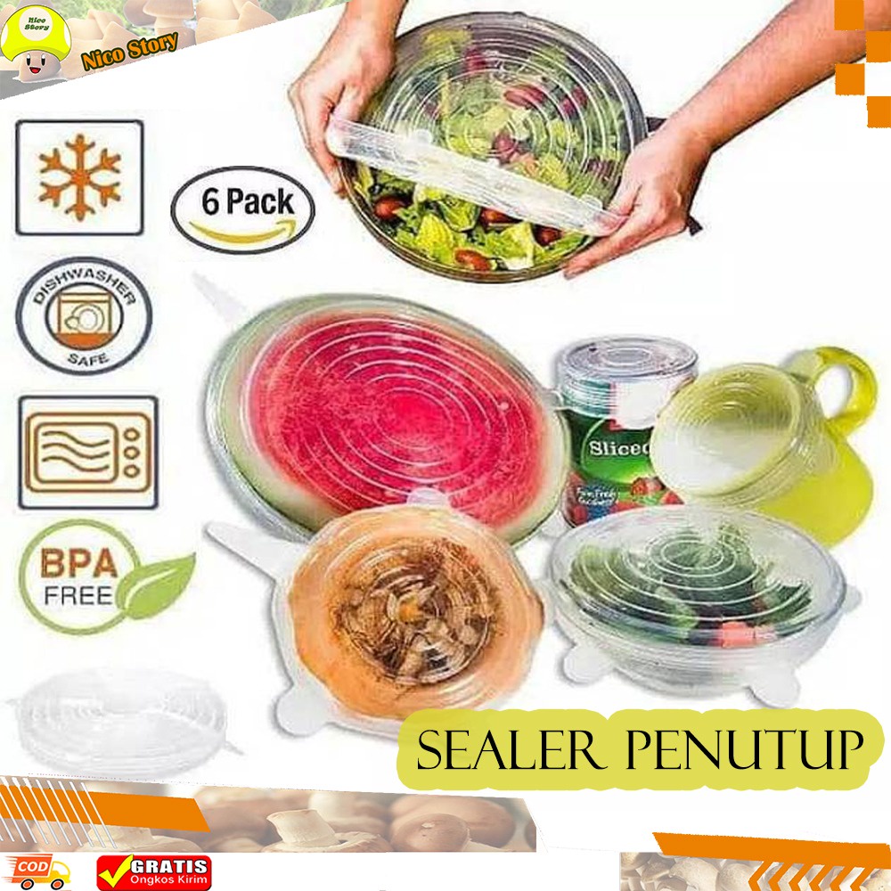 (NCS) TERMURAH 1 Set 6 pcs Sealer  Tutup Cover Mangkuk Wadah Makanan Gelas Piring Buah Silicone Silikon