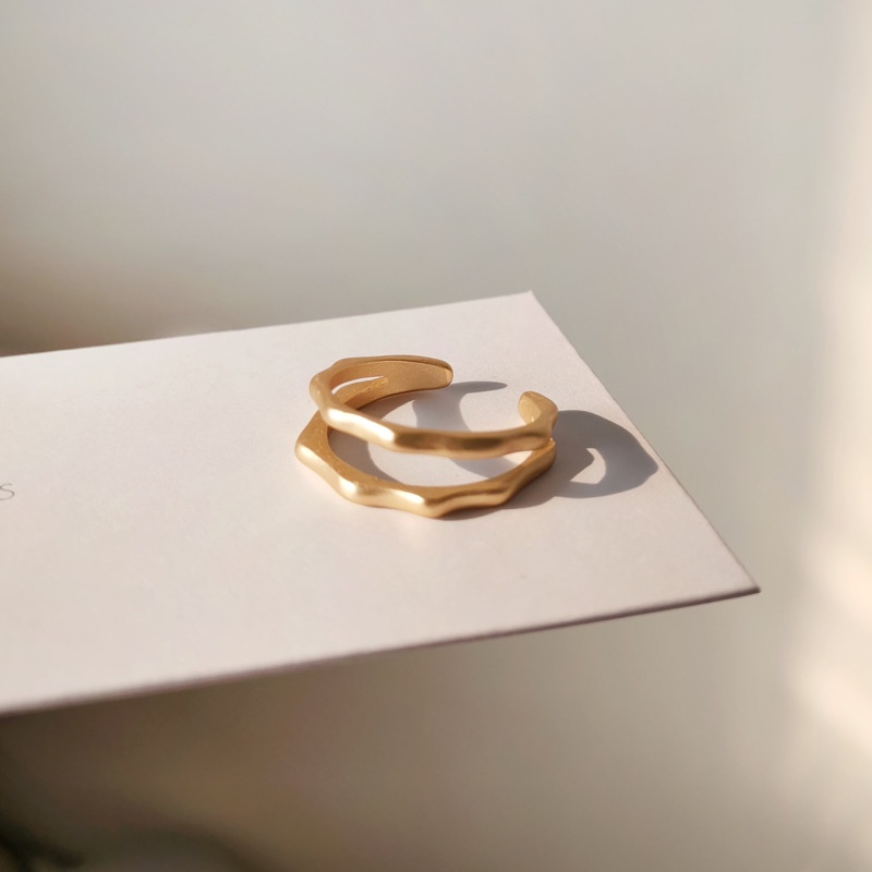 Cincin Open Ring Desain Garis Geometri Warna Gold Matte Untuk Wanita