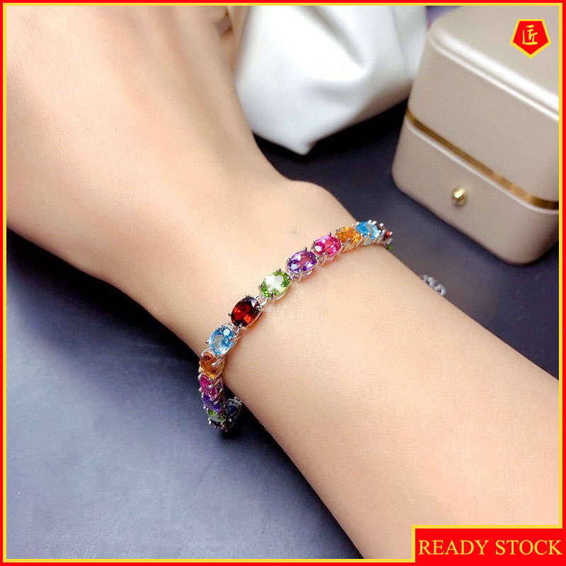 [Ready Stock]Fashion Personality Inlaid Colored Gemstone Bracelet Full Diamond Bracelet