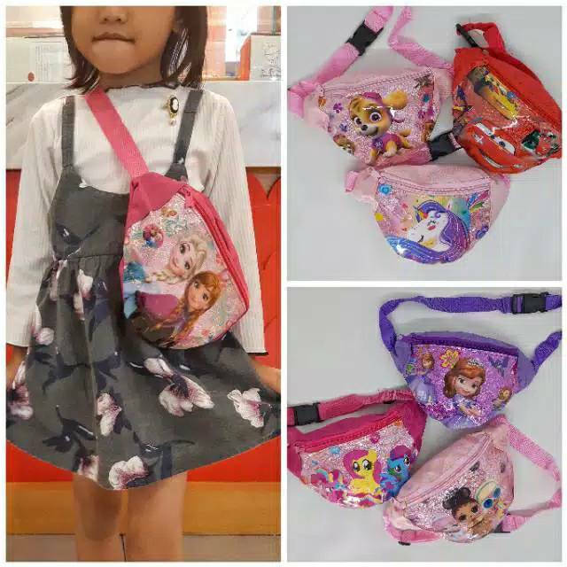 TK01 Tas Kulit/Kanvas Pinggang Waistbag Anak Karakter 23x14cm