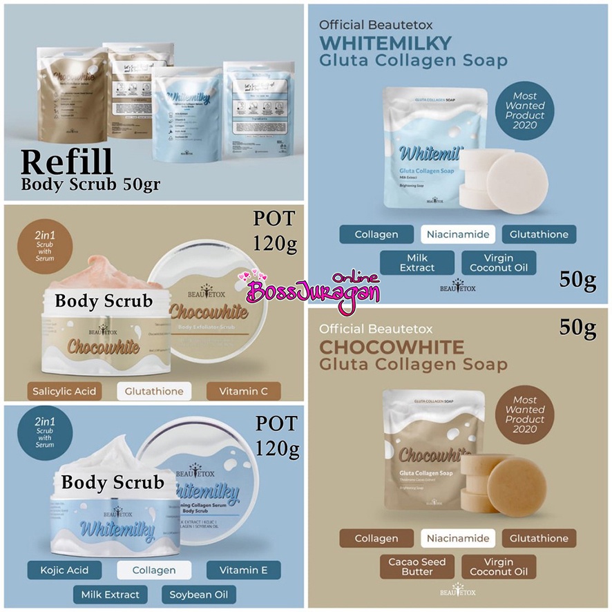 (BOSS) (50g /120g) BEAUTETOX Series - Gluta Collagen Soap &amp; Body Scrub ( SABUN / LULUR )