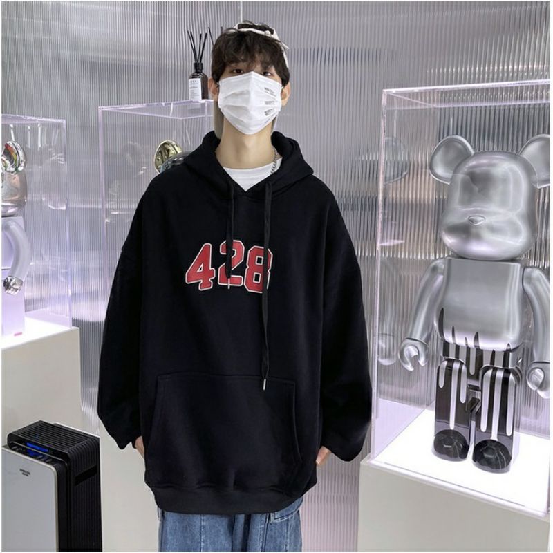 (S - 6XL) Hoodie Jumper NUMBER 428 Jaket Pria Wanita BIGSIZE JUMBO OVERSIZE Korean Harajuku Style Fleece Premium