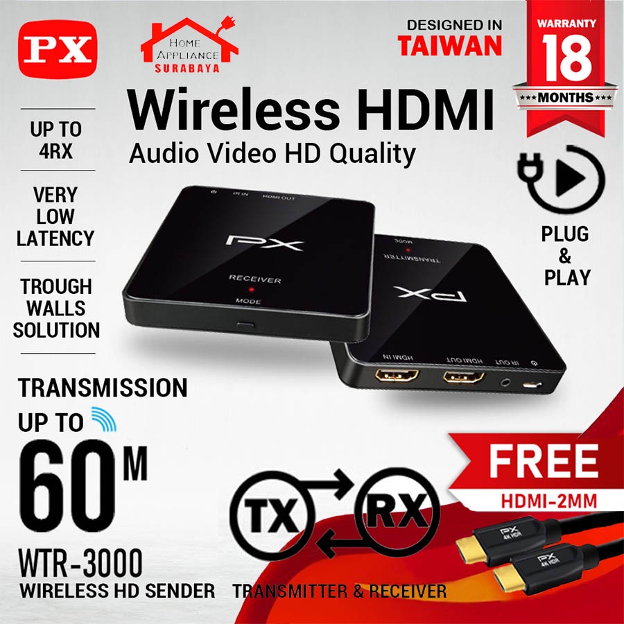 HDMI Wireless 60m Video Transmitter Receiver 1080p PX WTR-3000