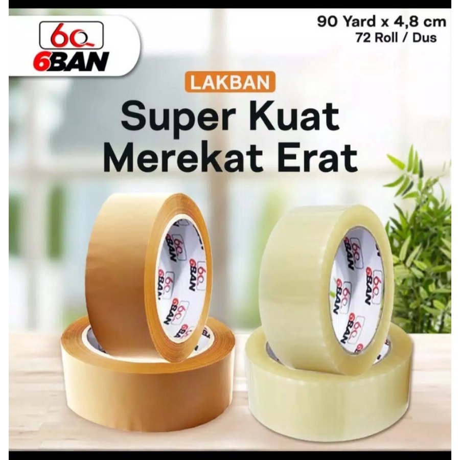 Lakban 6Ban OPP 2inch 90 Yard Coklat Bening