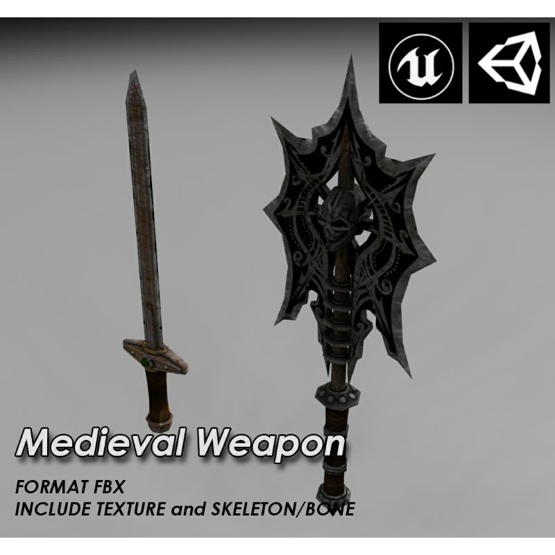 3D Game Asset Medieval Weapon untuk Unreal dan Unity