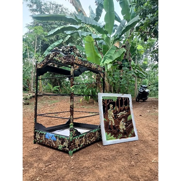 Sangkar burung ukir sangkar kotak motif tentara