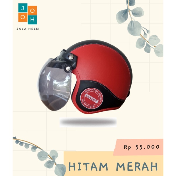 helm bogo anak polos retro   hitam merah  