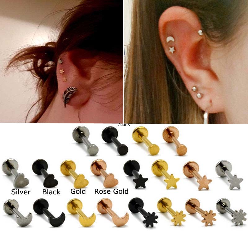 1pc Anting Stud Tindik Bibir Bentuk Bulat Datar Bahan Stainless Steel Hypoallergenic 16gauge Untuk Unisex