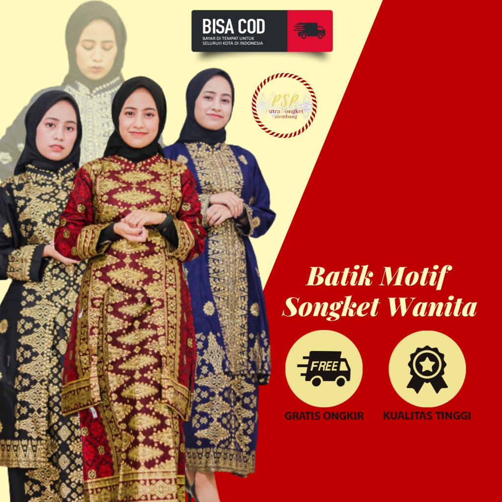Baju Songket Palembang Baju Batik Songket Wanita Kondangan Baju Kurung Terlaris Bisa COD