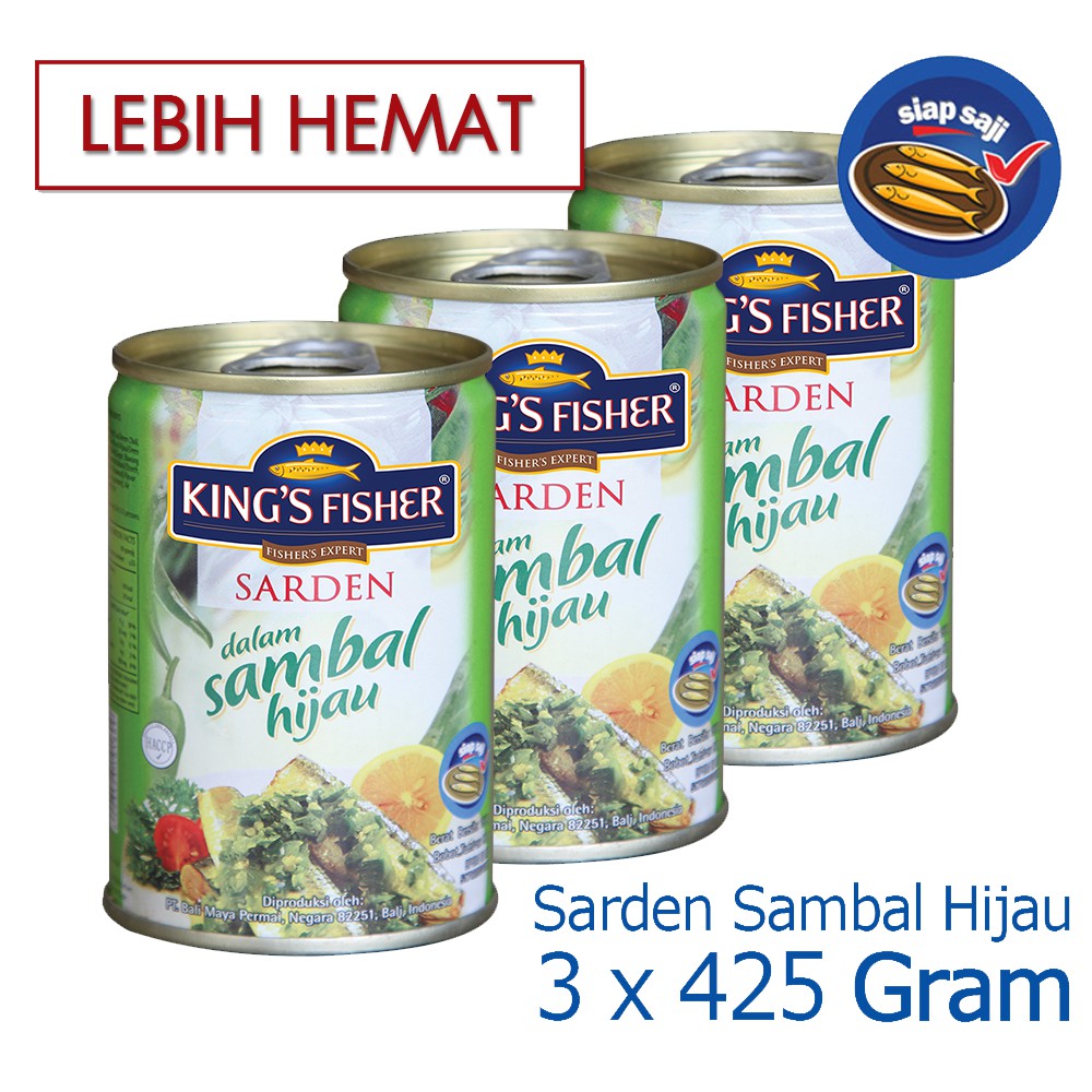 

MyHomey PAKET 3 PCS Kings Fisher Sarden Sambal Hijau Makanan Kaleng 425 gr