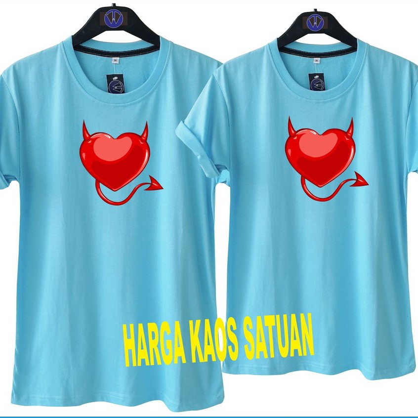 NC KAOS COUPLE LOVE DEVILS BIRU MUDA / BAJU PASANGAN / UNISEX TSHIRT / DISTRO CASUAL / VALENTINE