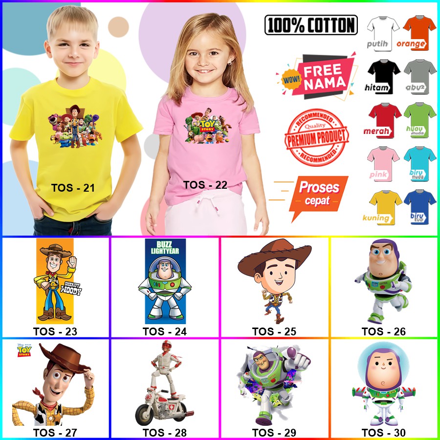 Baju Kaos ANAK DAN DEWASA TOY STORY COUPLE (FREE NAMA)