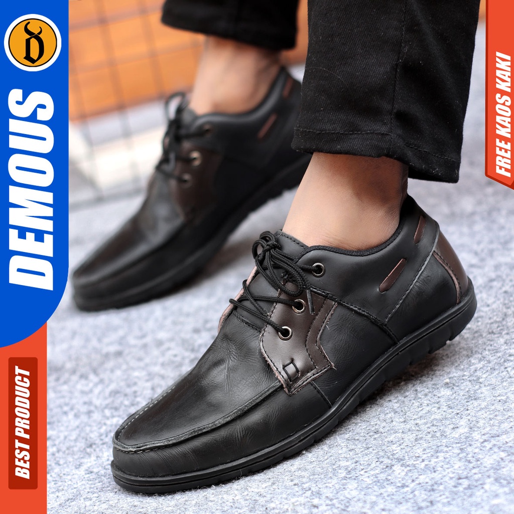 Sepatu Formal Pria Sepatu Casual Pria Kulit Asli Tali Sepatu Pantofel Kerja Kantor Kuliah Kondangan Sepatu Hitam Pria DEMOUS KRILIN