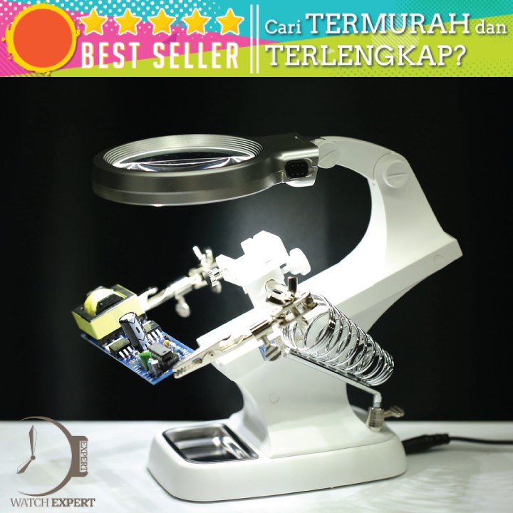 Bisa COD Pegangan Solder dengan Kaca Pembesar Desktop Welding Magnifier 3X/4.5X - TH-7023