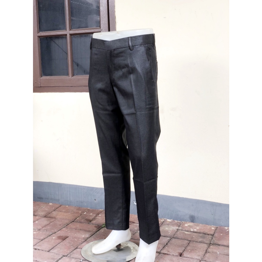 celana bahan dasar mengkilap slimfit pria / celana formal metalik pria slimfit