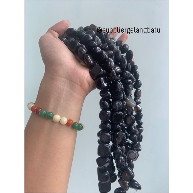 manik Batu alam black agate hitam Beads 14 x 12mm bahan gelang kalung