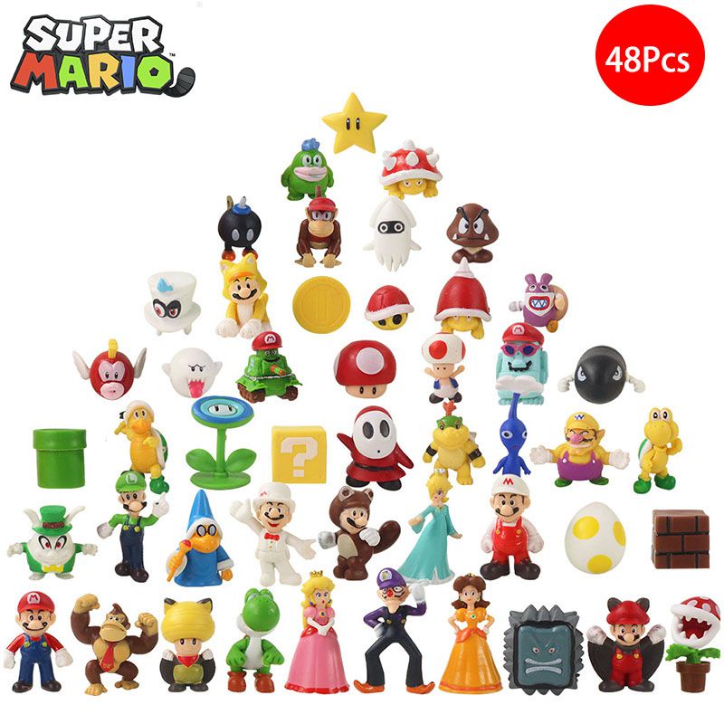 Ready Stock 48Pcs/set Super Mario Bros Luigi Model Doll Toys Action Figures Cake Decoration