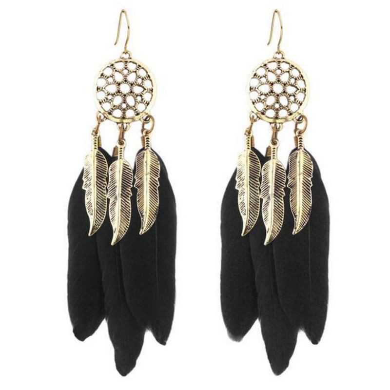 Anting Pesta Boho Bohemian - Anting Gantung Bulu Import