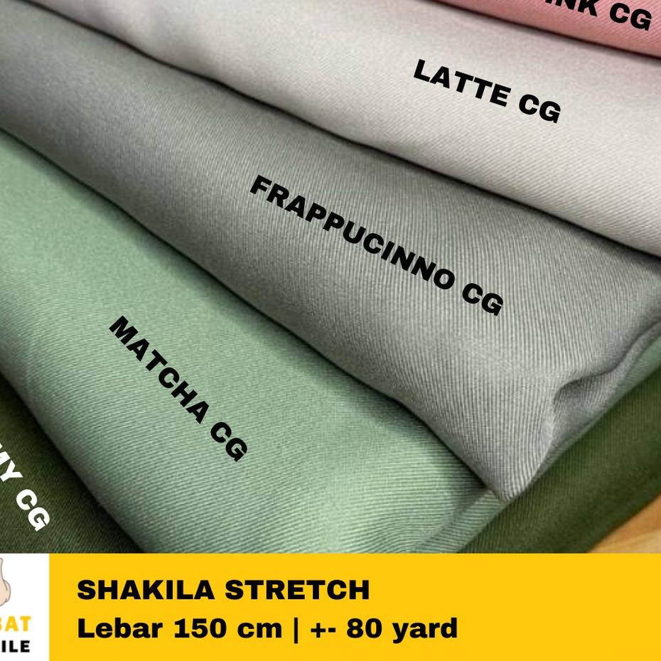 xxsh -88 Kain Bahan Shakila Sakila Stretch Polos Warna Lebar Kain 150 cm Isi +- 100 yard GROSIR PER 