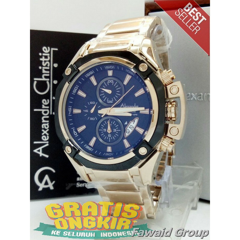 Best Seller Jam tangan Pria ALEXANDRE CHRISTIE AC 6225 PRIA GOLD BLACK ORIGINAL