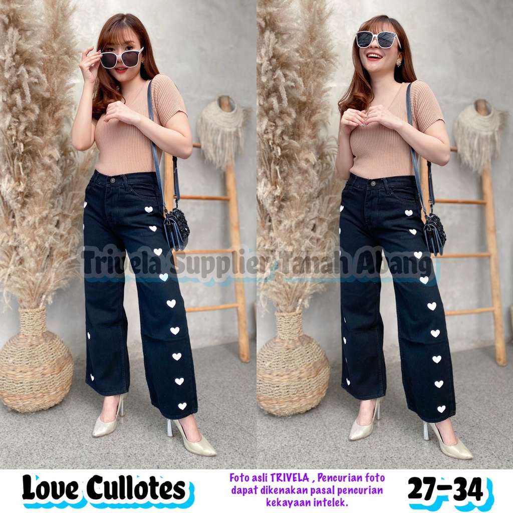 KULOT JEANS LOVE HITAM / KULOT LOVE WANITA / BLACK LOVE CULLOTES