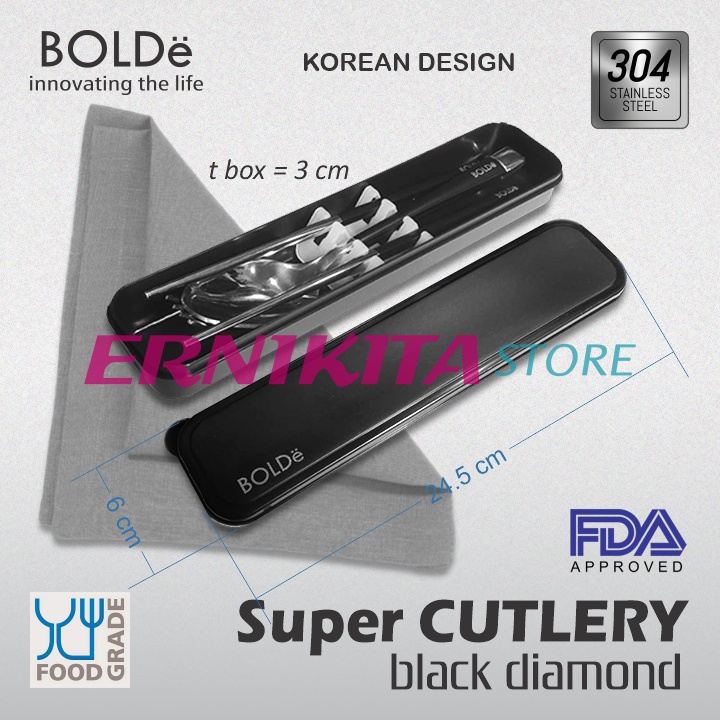 BOLDe SUPER CUTLERY BLACK DIAMOND - Sendok Garpu Set Platinum
