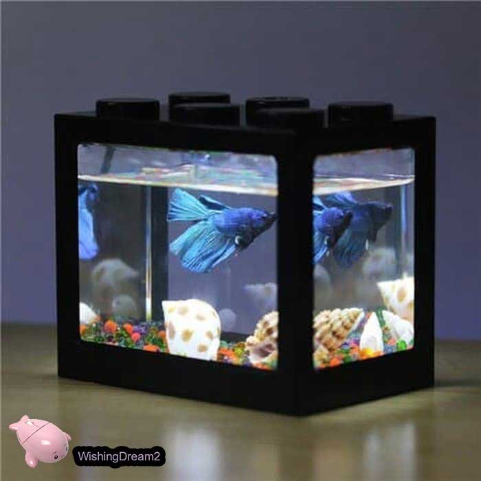 Aquarium Mini Kecil Susun Lampu LED Ikan Hias Cupang Colokan USB