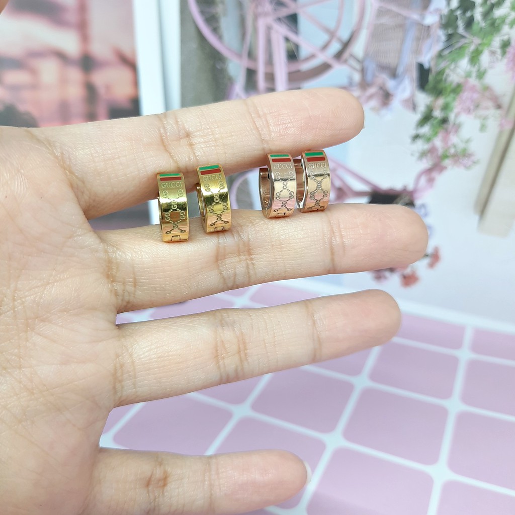 Anting Korea Fashion Titanium Brand G Hoop Rose Gold - BE373