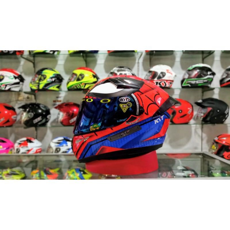 KYT HELM K2 RIDER MOTIF SPIDERMAN RED BLUE WHITE PAKET GANTENG