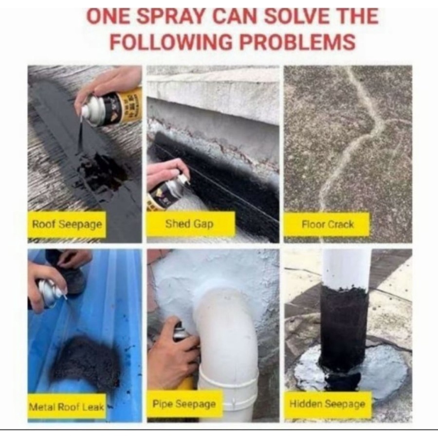 Spray Anti Bocor Waterproof 700ml Sprai Seal Lem Penambal Bocor ART01 - Spray hitam