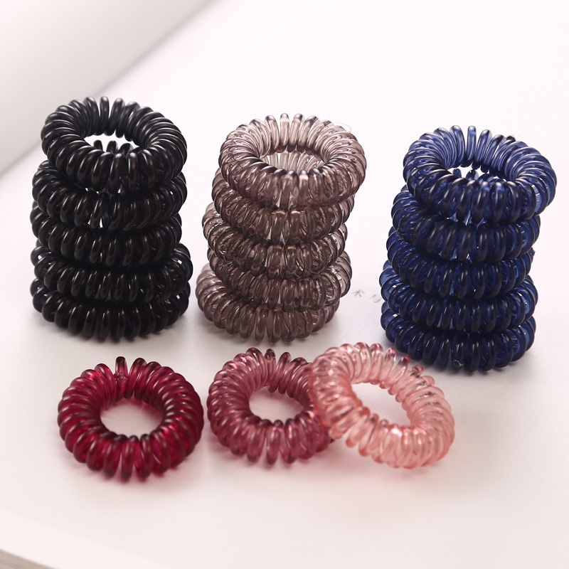 10pcs/lot Women Transparent Elastic Spiral Shape Hair Rope Telephone Wire Hair Ties Ponytail Holder