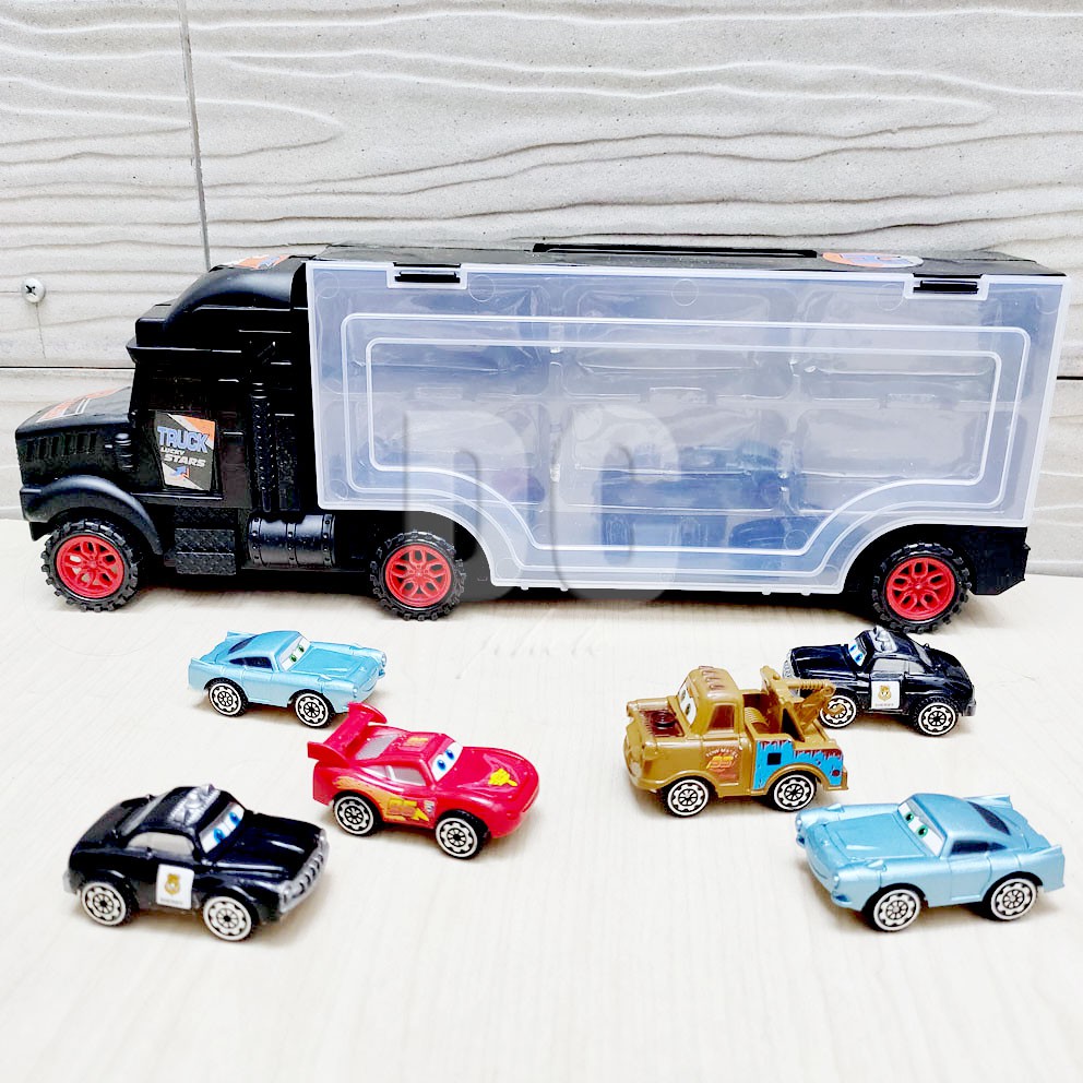 Container Truck Cars Konstruksi 6in1 Mainan Diecast Truk Trailer Mobil Balap Pull Back Excavator Buldoser