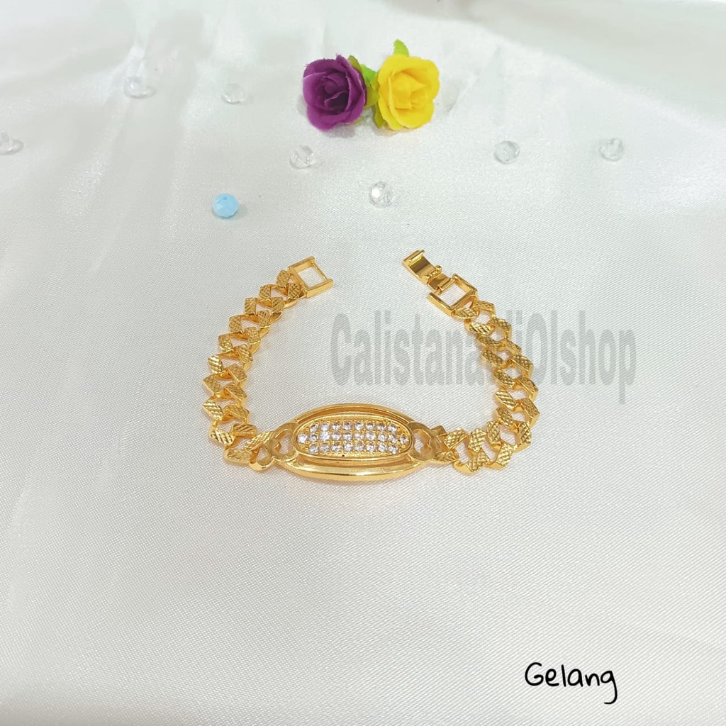 GELANG+CINCIN SISIK NAGA PLAT FASHIONABLE ELEGAN PERHIASAN EMAS KOREA ANTI KARAT DAN ANTI LUNTUR