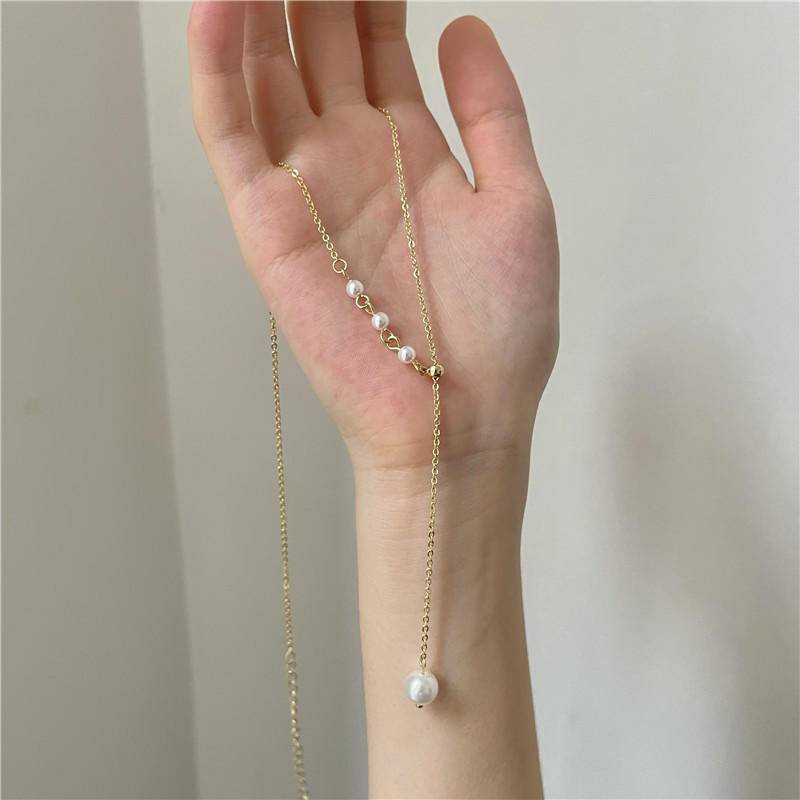 Kalung Choker Lapis Emas Dengan Liontin Mutiara Imitasi Untuk Wanita