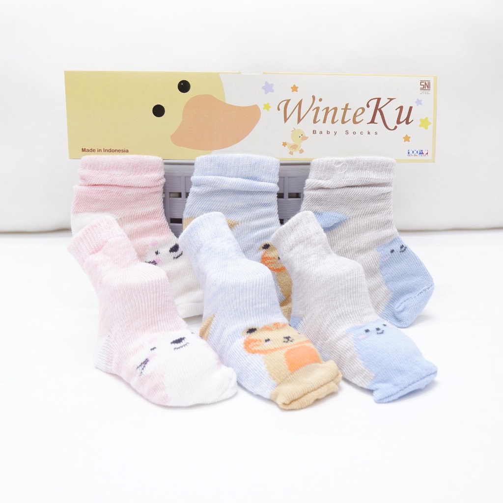 Kaos Kaki New Born isi 3pcs Winteku Animal's  Girl